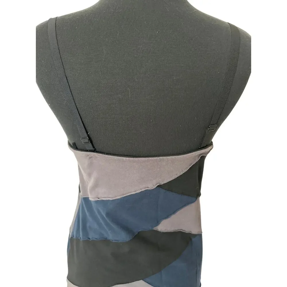 Free People Patchwork Sleeveless Bodycon Mini Dress Beaded Neckline Size L Boho